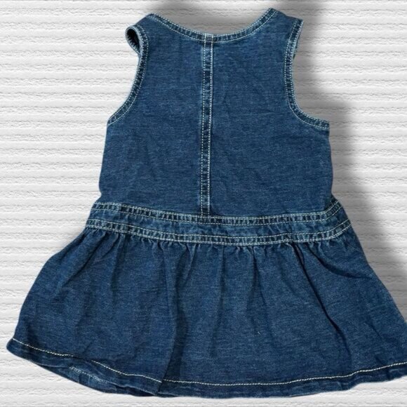 Faded Glory Baby Girl Denim Jumper Dress 6-9M Organic Cotton Heart Pocket Retro - Picture 7 of 7